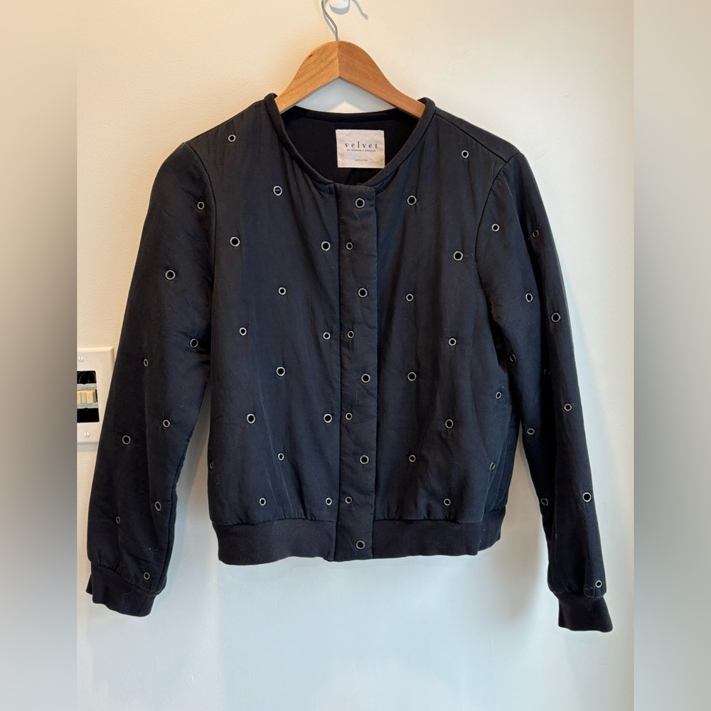 VELVET BY GRAHAM & SPENCER Viviette Grommet Bomber Jacket Silk Blend Size Small